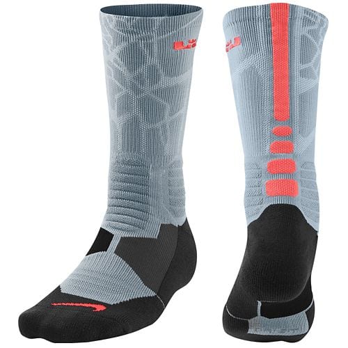 Nike Lebron Hyper Elite Basketball Crew Socks (Dove Grey/Hot Lava)