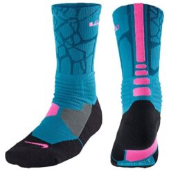 Nike Lebron Hyper Elite Basketball Crew Socks(Light Blue Laquer/Pink Pow)