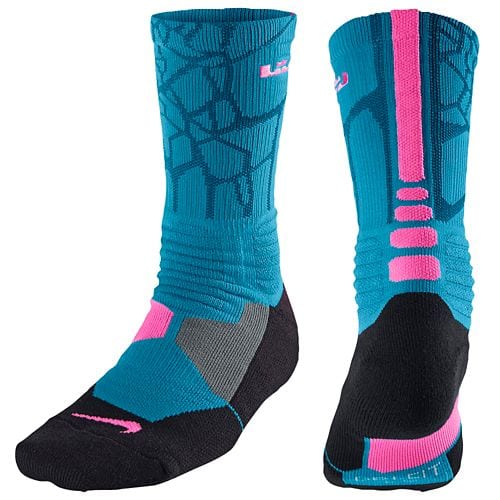 Nike Lebron Hyper Elite Basketball Crew Socks(Light Blue Laquer/Pink Pow)